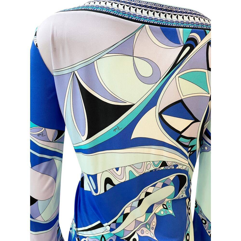 Emilio Pucci Printed Jersey Silk Knee Length Dress Blue Purple Sz 12 - Picture 5 of 13